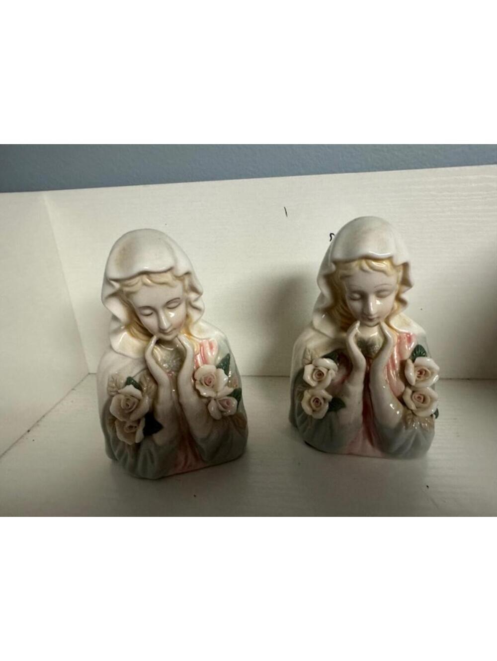 Vintage Ceramic Figurines of Woman with Roses - Set of 2